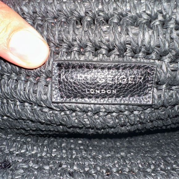 Kurt Geiger Small Chelsea Raffia Tote Bag Black New Double Shoulder Straps - Picture 9 of 10